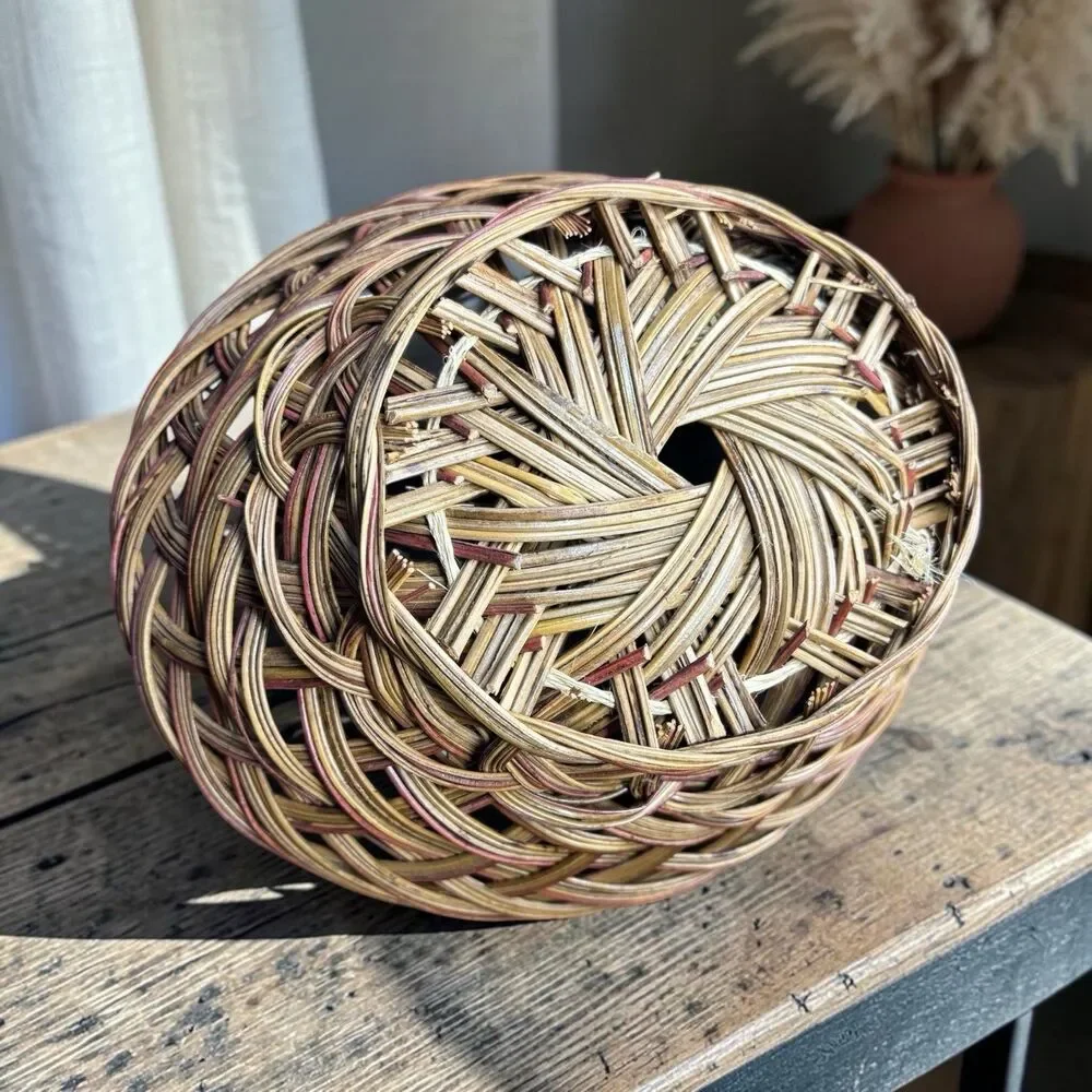 Oval Handwoven Wicker Basket Brown Woven Pattern 1 PC Rustic Farmhouse Decor